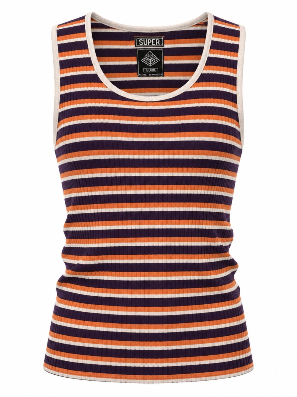 Super Massive Striped Tank Top XL Purple Orange Ribbed Sleeveless NWT - Picture 1 of 9